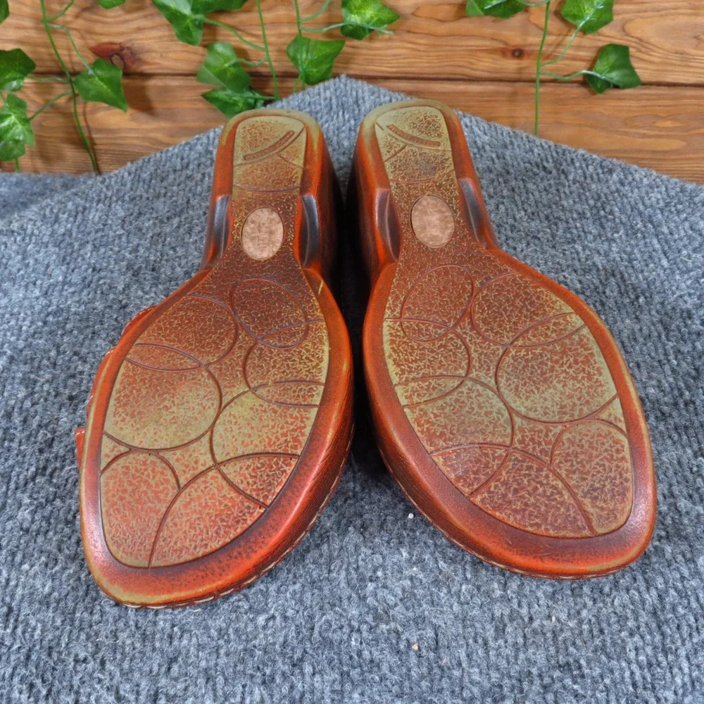 Born W2077 Women Wedge Slide Sandals Size 7 Handcrafted Comfort Orange Leather